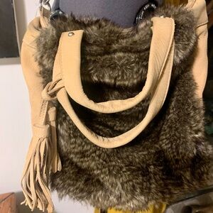 Anthropology leather and fur crossbody purse